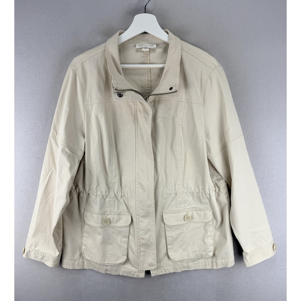 Coldwater Creek Women's Sz 14 Beige Full Zip W/Snap Stretch Twill Utility Jacket
